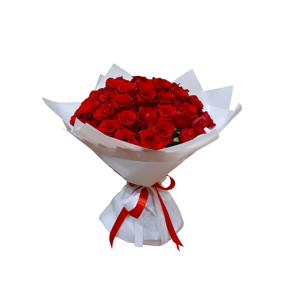 Red Love Roses wrapped in white